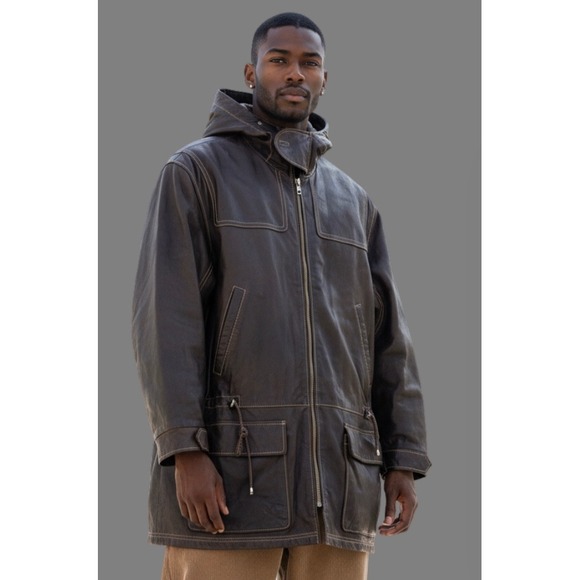Scandia Woods Other - VTG Scandia Woods Brown Leather Hooded Parka Jacket XXL Full Zip Pockets Lined